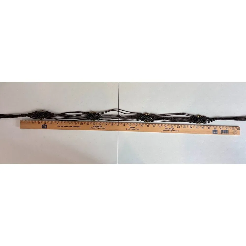 Brown Woven Boho Tie Belt Flower Beads Women's Size S / M (See Measurements)